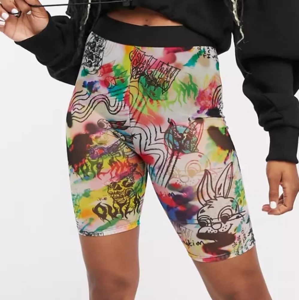 Rabbit print mesh legging short